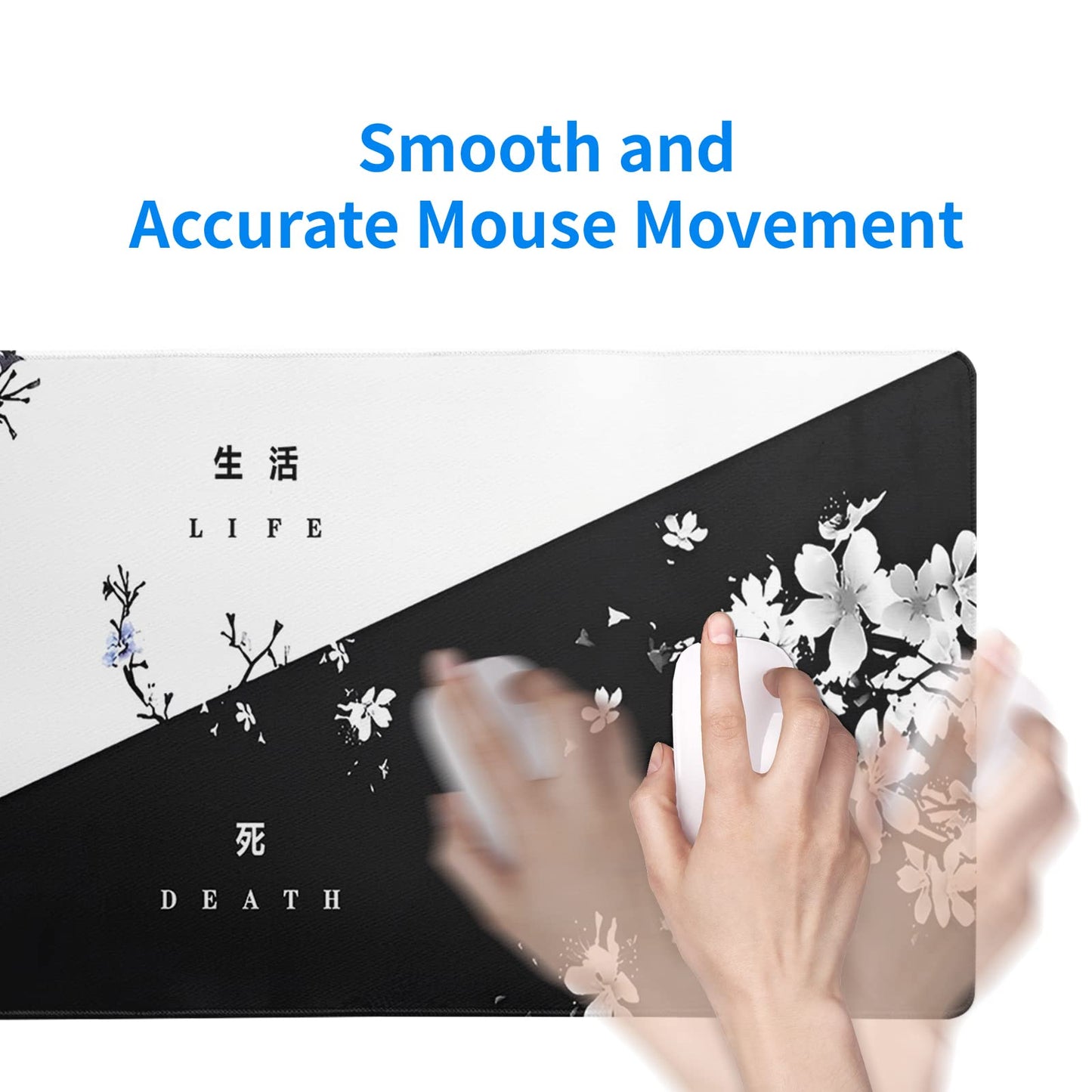Black and White Japanese Cherry Blossom Gaming Mouse