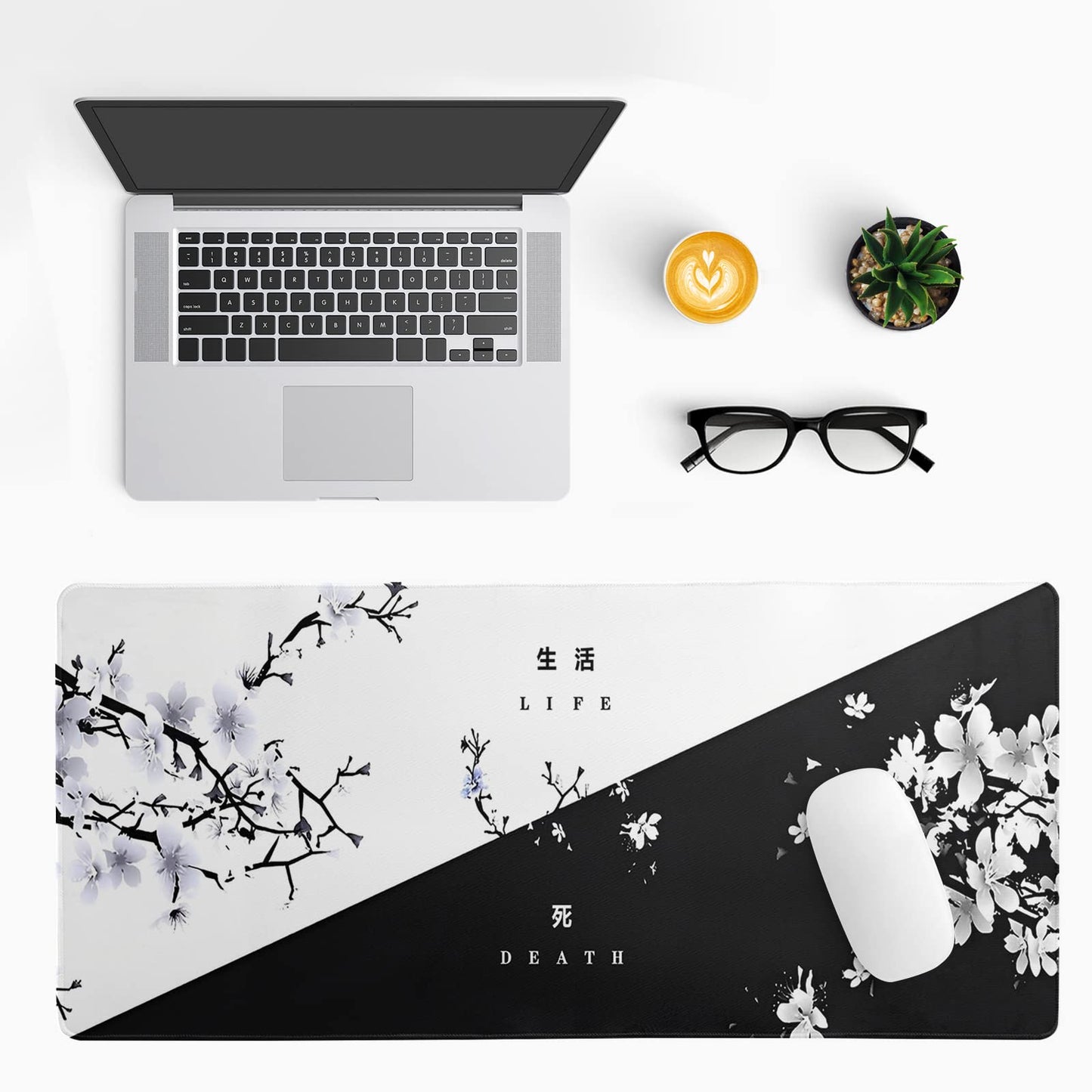 Black and White Japanese Cherry Blossom Gaming Mouse