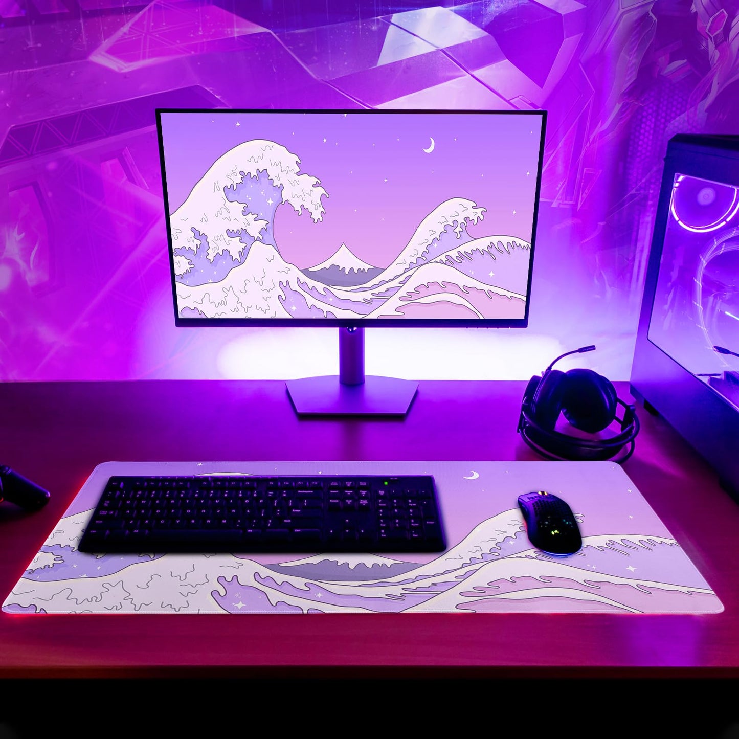 Black and White Japanese Cherry Blossom Gaming Mouse