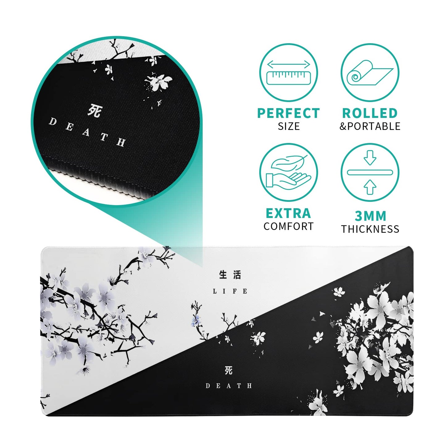 Black and White Japanese Cherry Blossom Gaming Mouse