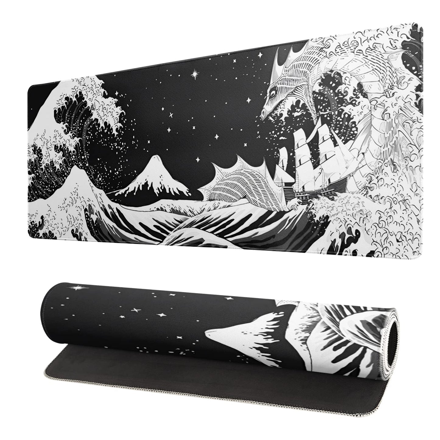 Black and White Japanese Cherry Blossom Gaming Mouse