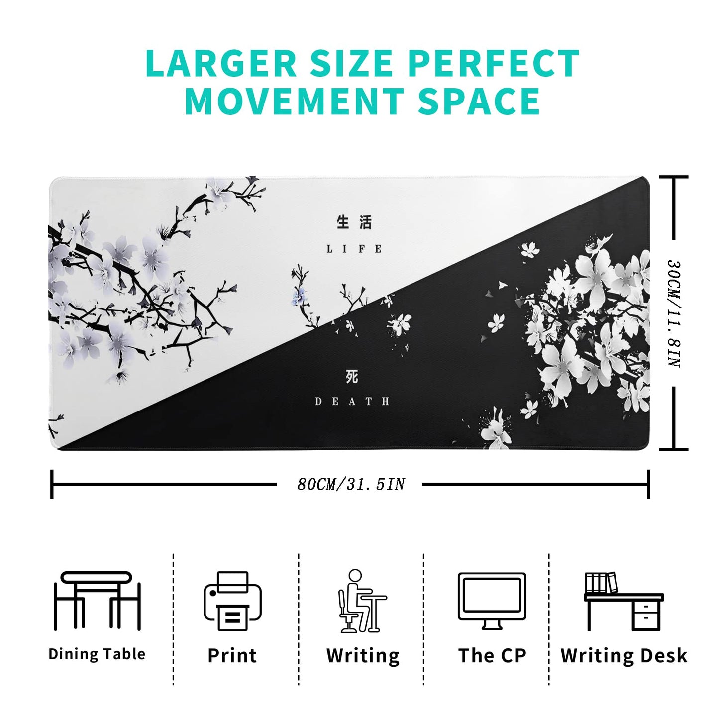 Black and White Japanese Cherry Blossom Gaming Mouse