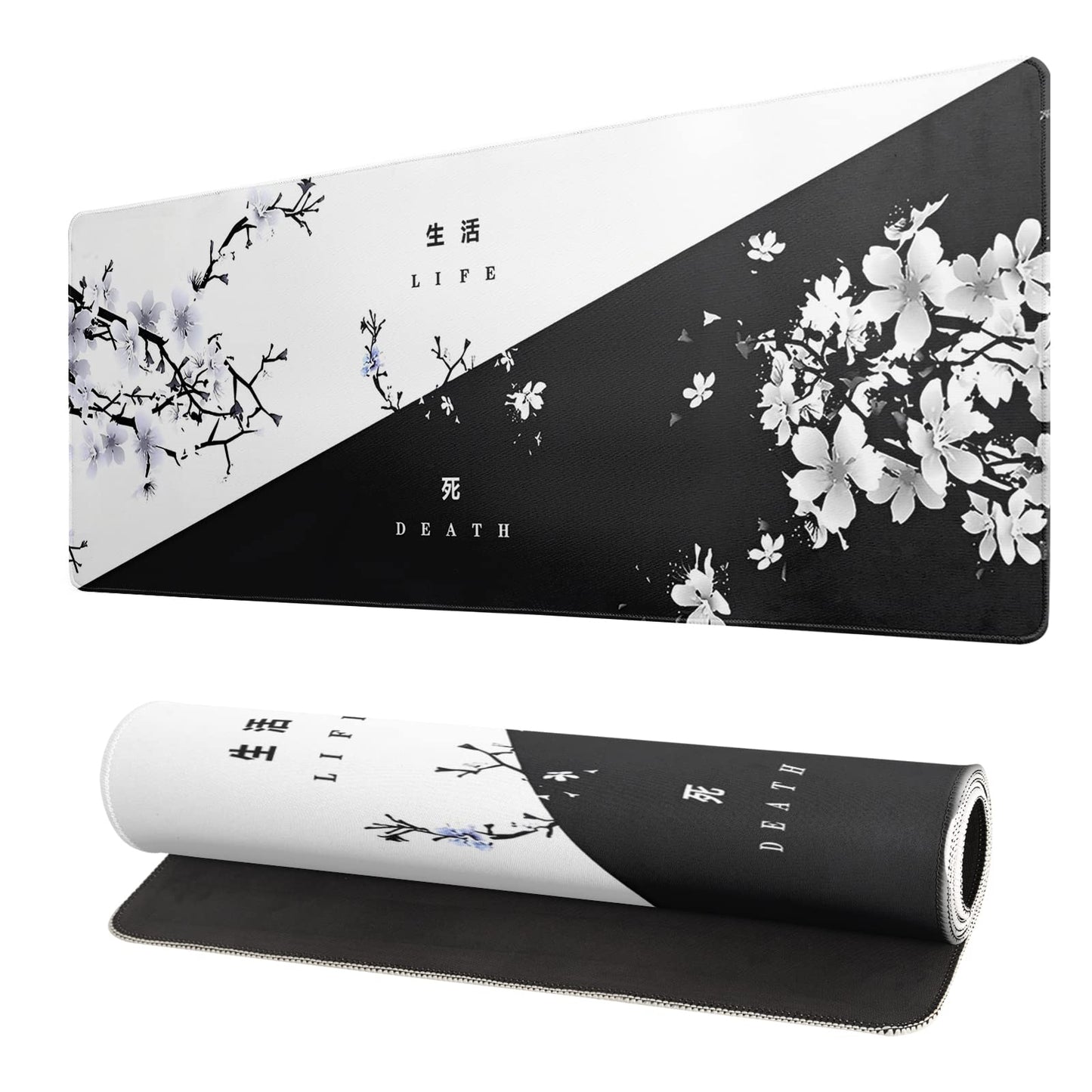 Black and White Japanese Cherry Blossom Gaming Mouse